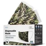 WeCare Disposable Face Mask Individually Wrapped - 50 Pack, Camo Masks 3 Ply