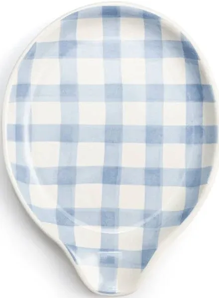 DEMDACO Blue Gingham Plaid 6 x 4.5 Stoneware Spoon Rest