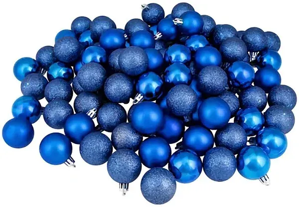 Northlight 96 Lavish Blue 4-Finish Shatterproof Christmas Ball Ornaments 1.5&#034;