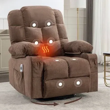 Massage Recliner Chair Swivel Rocker Glider Heated Rocking Recliner w/ USB Ports