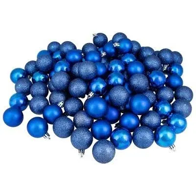 Northlight 96 Lavish Blue 4-Finish Shatterproof Christmas Ball Ornaments 1.5&#034;