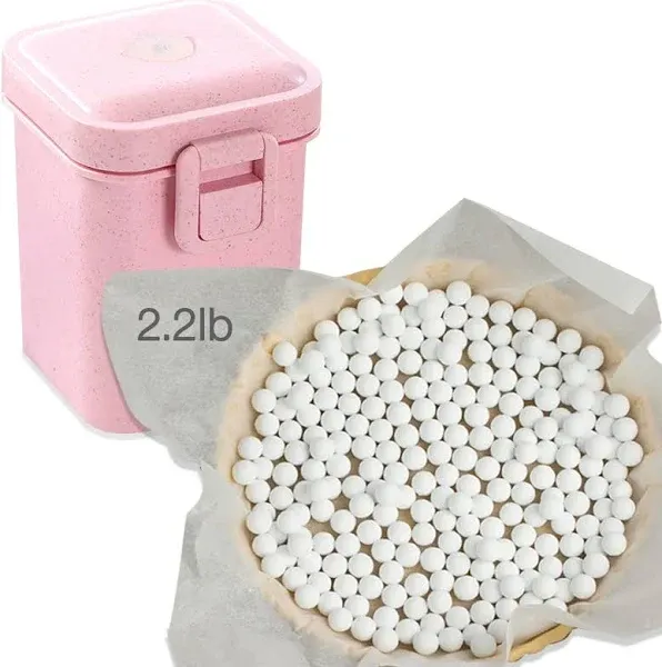 2.2Lb Ceramic Pie Weights Baking Beans Pie Crust Reusable 10mm Weights Natural Ceramic Stoneware with Wheat Straw Container