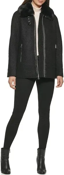 Kenneth Cole Women's Faux-Fur-Collar Moto Coat