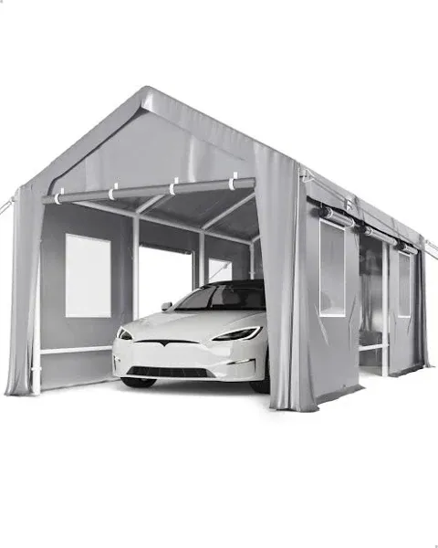 DEXSO Windproof Carport Heavy Duty 20 GA. Reinforced Poles & 14 mil PE Canopy