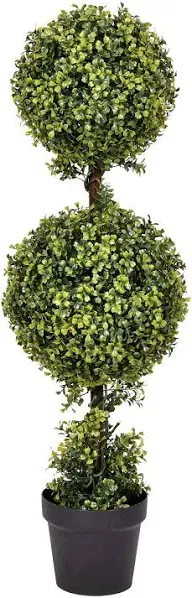 Vickerman Everyday 3 Foot Tall Artificial Boxwood Topiary Double Ball Tree - UV Resistant Indoor Outdoor - Potted Natural Green - Home Patio Faux Decor