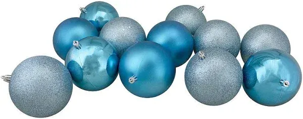 24ct Turquoise Blue Shatterproof 4-Finish Christmas Ball Ornaments 2.5&#034; (60mm)