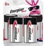 Energizer Max Alkaline Batteries, D - 4 pack