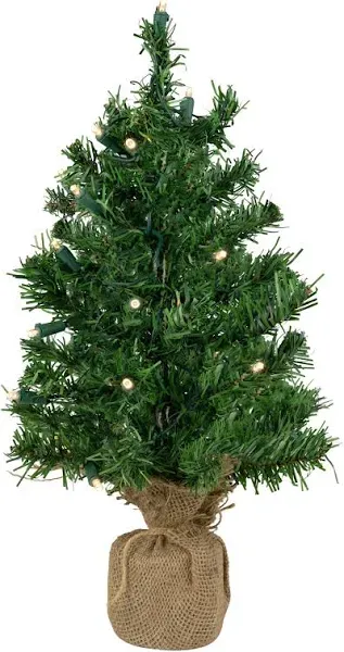 Northlight 18&#034; x 9.5&#034; Green Pine Artificial Christmas Tree Burlap Base Clear LED