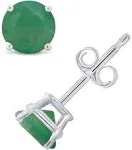 5MM Round Shape Emerald Earrings in 14k White Gold