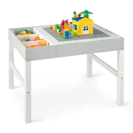 Costway 3 in 1 Wooden Kids Table with Storage and Double-Sided Tabletop