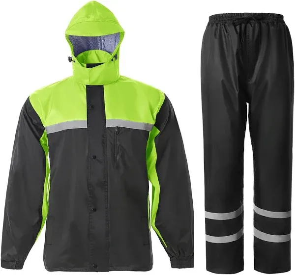 SaphiRose Men's Rain Suit High Visibility Reflective Work Rain Jacket Pants for All Sport Farm Fishing Motorcycle