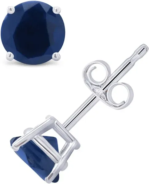 14K White Gold Round Blue Sapphire Stud Earrings