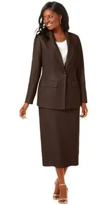 Jessica London Women's Plus Size 2-Piece Stretch Crepe Single-Breasted Skirt Suit