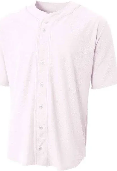 A4 N4184 Short Sleeve Full Button Baseball Top - White