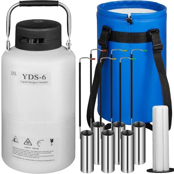 Vevor Liquid Nitrogen Container Aluminum Alloy Liquid Nitrogen Tank Cryogenic Container with 6 Canisters and Carry