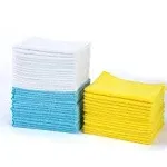 Amazon Basics Microfiber Cleaning Cloths, Non-Abrasive, Reusable and Washable, Pack of 48, Blue/White/Yellow, 16" x 12"