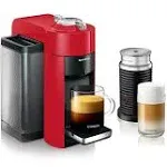 DeLonghi Nespresso Vertuo Coffee Maker and Espresso Machine with Aeroccino Milk Frother - Shiny Red