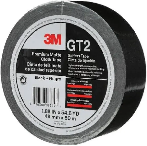 3M Matte Cloth Tape 1-9/10&#034;x163-4/<wbr/>5&#039; 11 mil BK GT2