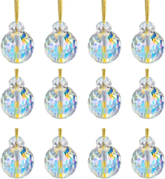 12 Pcs Multicolor Crystal Glass Christmas Balls Ornaments, 0.87&#034; Mini Colorfu...