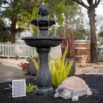 XBrand 44" Tall Black Fiberglass/Resin 2-Tiered Solar Water Fountain w/Solar Panel and Auto-Shut Off Pump for Home Garden Yard Decor