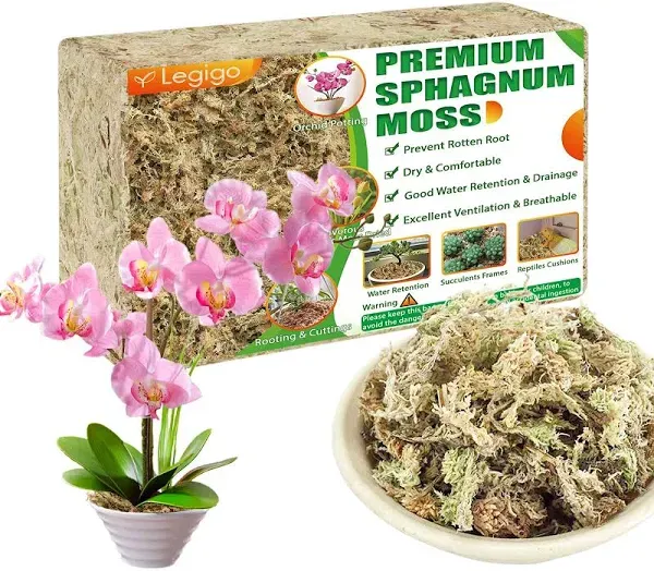 Legigo 14OZ Premium Sphagnum Moss for Plants- 16QT Natural Succulent Carnivorous Plant Moss Dried, Long Fiber Orchid Moss for Orchid Repotting Succulent Sarracenia Potted Plants Gardening and Reptiles