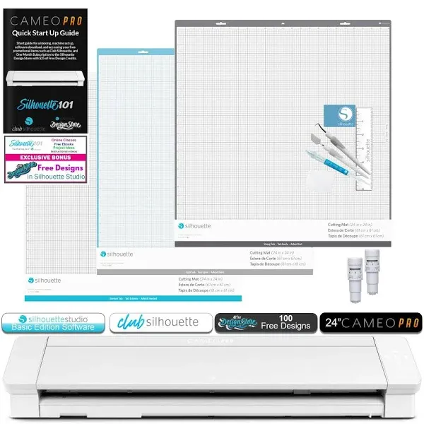 Silhouette Cameo 4 Pro Bundle with 3 Mats, 2 Autoblades, Deluxe Vinyl 