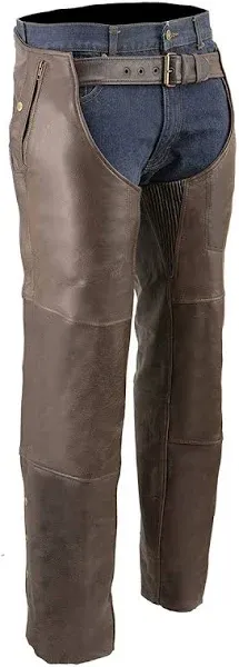 Milwaukee Leather Men's Retro Brown Premium Leather Motorcycle Rider Chaps w/Snap Out Thermal Liner/ 4-Pockets-ML1191RT