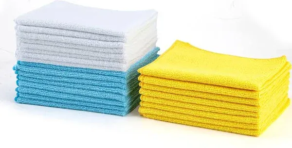 Microfiber Cleaning Cloths, Non-Abrasive, Reusable &amp; Washable, Blue/White/Yel<wbr/>low