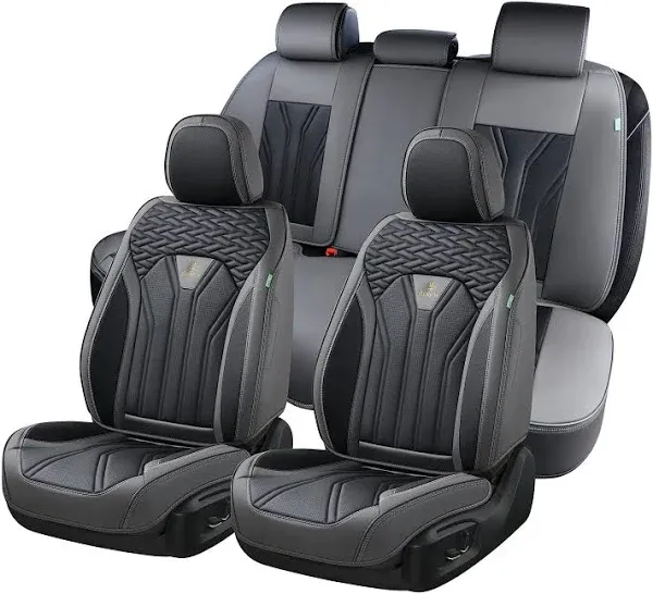 FLORICH Leather Seat Covers, Seat Covers Full Set, Car Seat Protectors 5 Seats, Automotive Seat Covers Fit for Most Cars Trucks SUV- Gray&Black