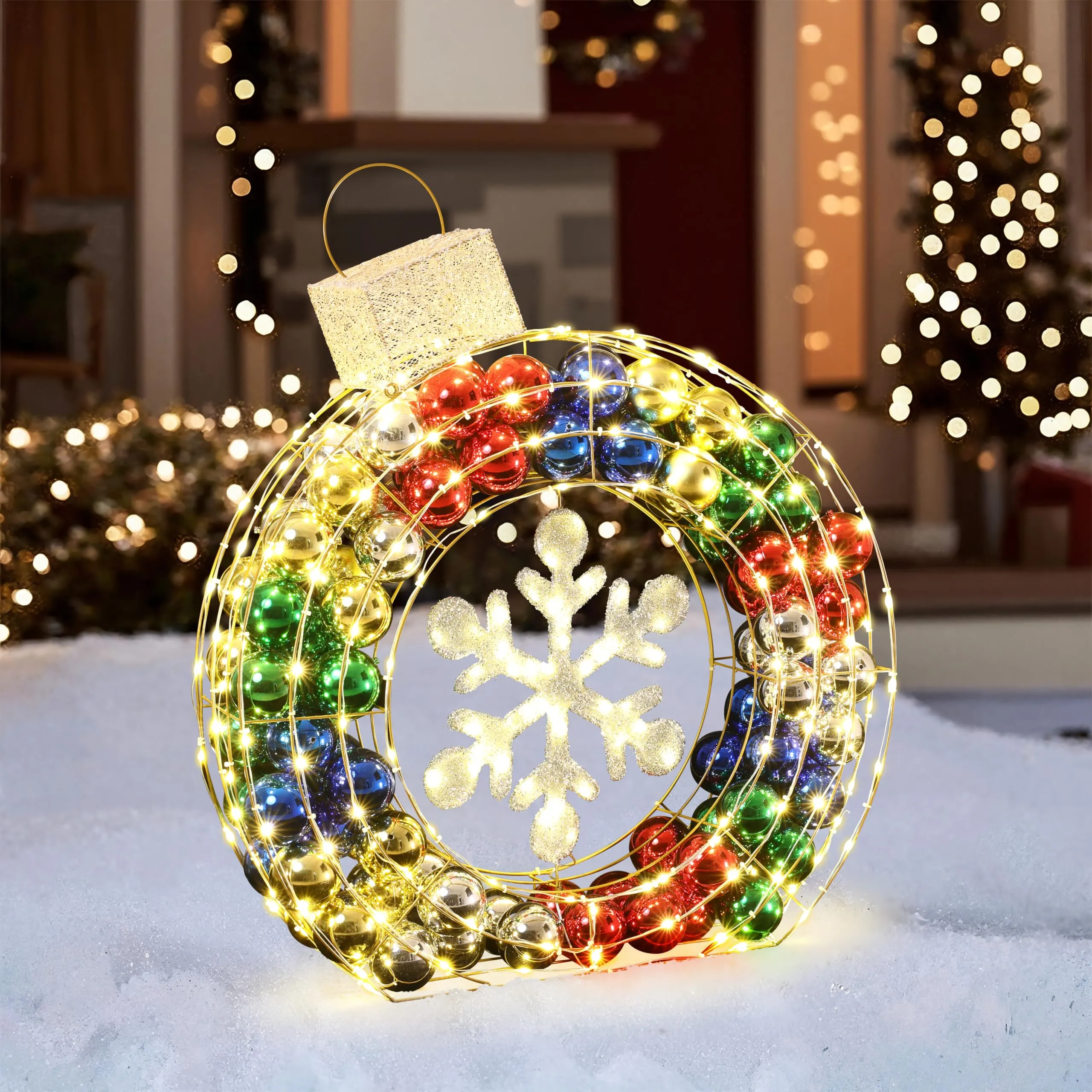 LuxenHome 3Ft Tall Ornament Snowflake Wreath