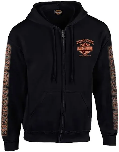 Harley Davidson Hoodie Medium M Mens Sweatshirt Spell Out Logo Vintage Full Zip