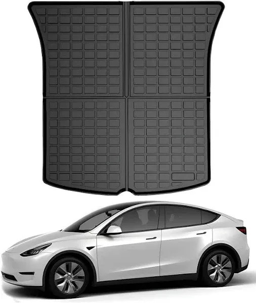 KIKIMO for Tesla Model Y Storage Mats and Cargo Liner Set, for Tesla Model Y 5-Seat Accessories 2020-2023 2024, All Weather TPE Model Y Trunk Mat, Heavy Duty Rear Cargo Trunk Liner Custom Fit