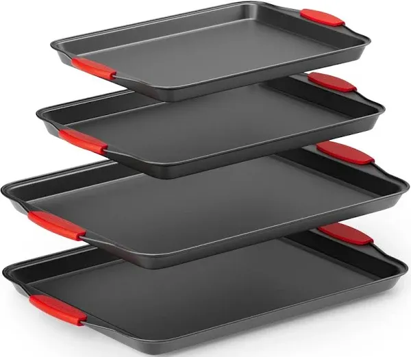 Nonstick Stackable Bakeware Set - Durable, Easy Release Baking Set, 4 Pcs, Black