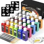 30 colors Permanent Soft Fabric Paint (60ml/2oz) With Brushes, Palette, Stencils