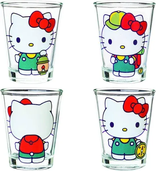 Silver Buffalo Sanrio Hello Kitty Camping 4 Pack Mini Glass Set, 1.5 Ounces