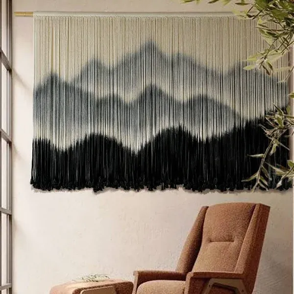 Macrame Wall Hanging Mountain Dip-Dyed Macrame Wall Decor Large Modern Fiber Art Boho Wall Decor 59" Wx35 L