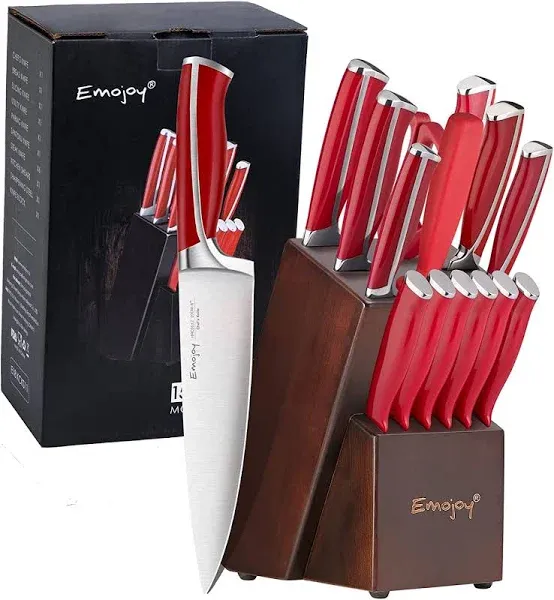 Knife Set, Kitchen Knife Set with Block Wooden 15-Pieces Knife Block