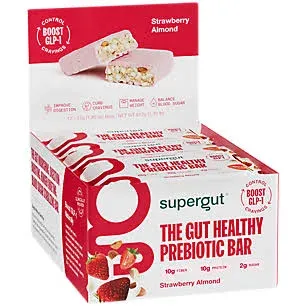 Supergut The Gut Healthy Prebiotic Bar Healthy - Strawberry Almond (12 Bars)