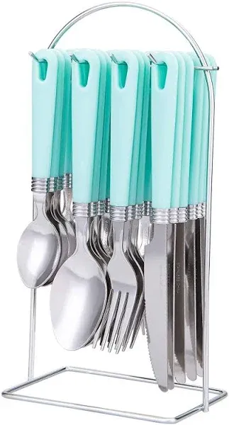 Cutiset 25 Piece Stainless Steel Flatware Set with Hanging Caddy (Green, 25-Piece)