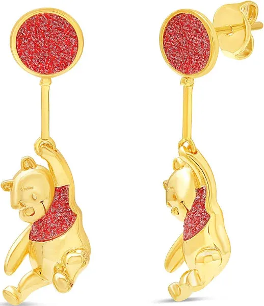 Disney Women's Winnie the Pooh Gold Plated Glitter Balloon Earrings