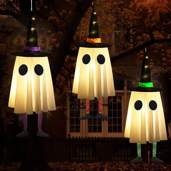 Set of 3 Halloween Hanging Ghosts, Halloween Decorations Outdoor Hanging Ghosts 