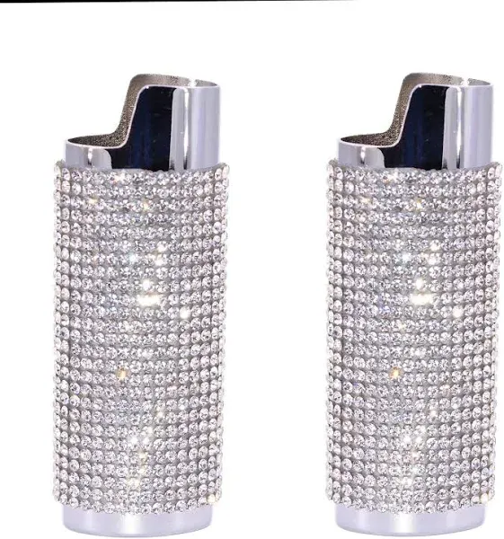 Mirrored Silver Lighter Cover Sleeve with Crystal Rhinestones