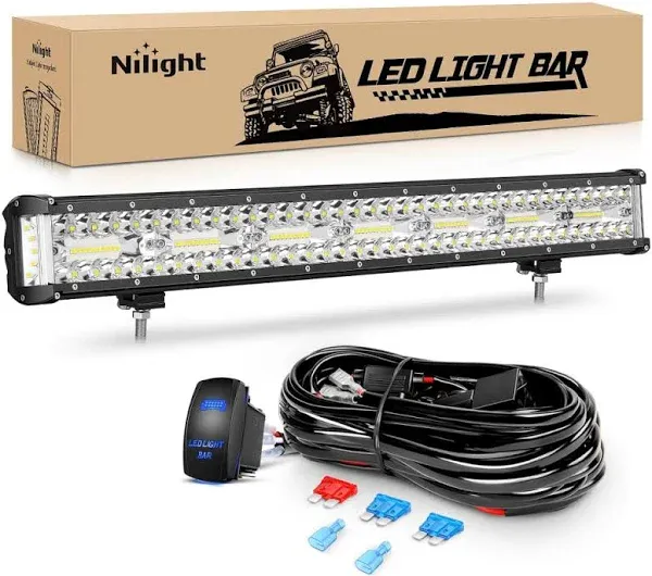 Nilight Side Shooter LED Light Bar 20 Inch Triple Row Spot Flood Combo Lights Led Work Light with 5Pin Rocker Switch Wiring Harness Kit for Off-Road Light on Truck SUV ATV UTV