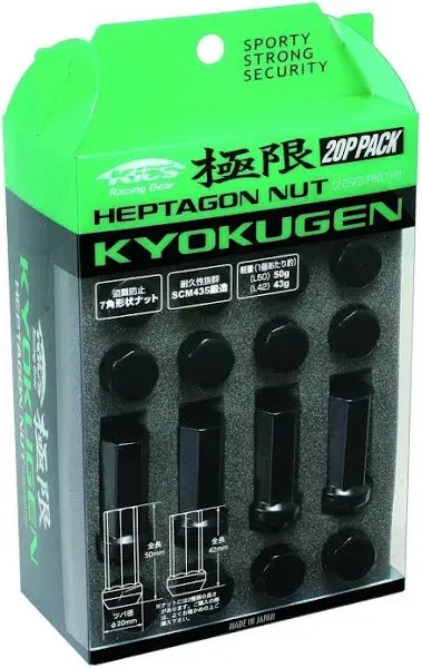 Project Kics Kyokugen Lug Nut Set L42mm 12X1.50 20pcs-Black