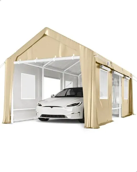 20'x13'x11' Windproof Carport Heavy Duty, 20 GA. Reinforced Poles & 14 mil PE Canopy, Extra Large Anti-High Wind Portable Garage for Full-Sized Pickup Truck and Bass Boat, Khaki