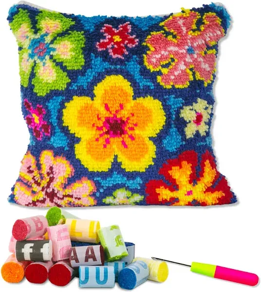  Latch Hook Kits for DIY Throw Pillow Cover,Colorful Flowers Pattern Style B