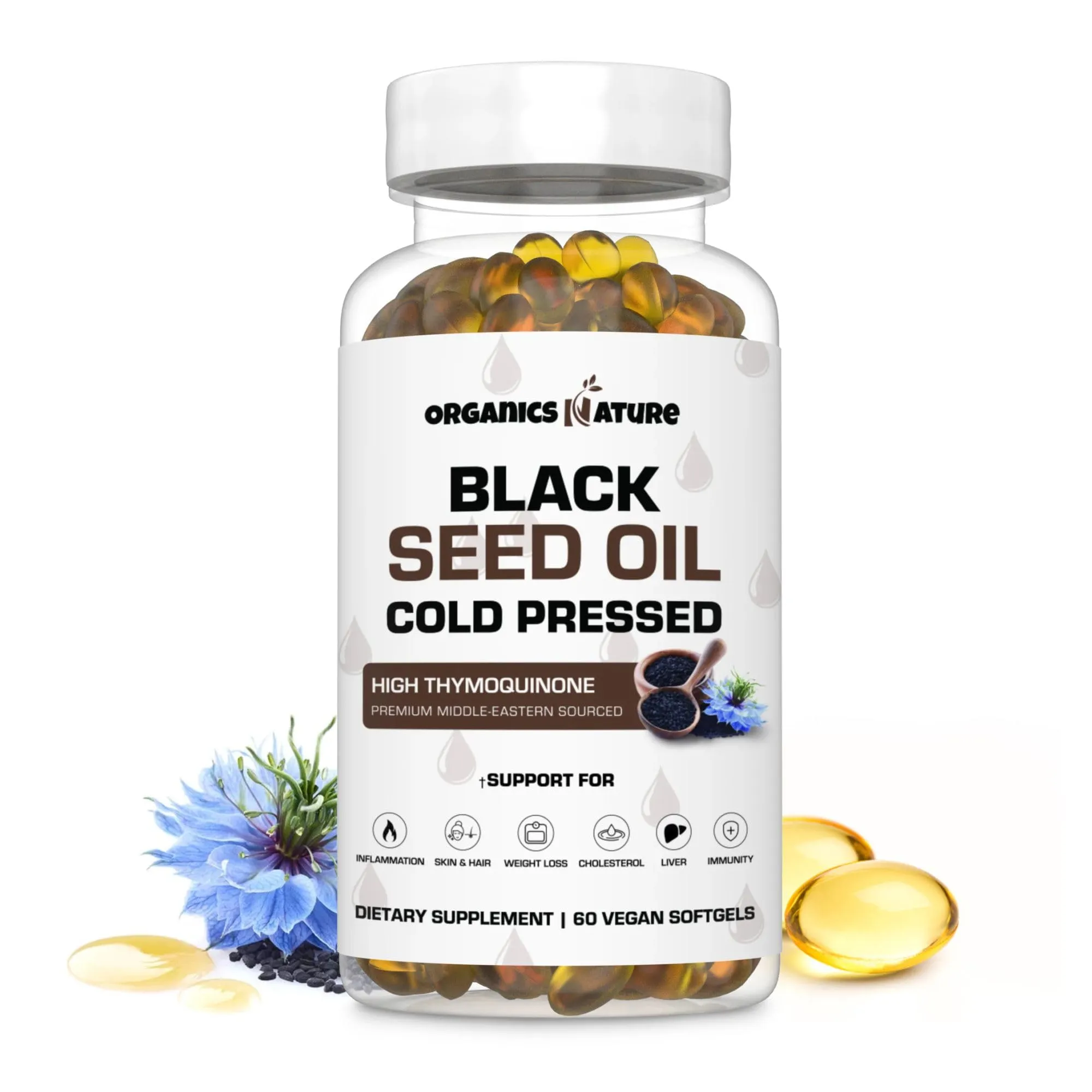 100% Natural Black Seed Oil Capsules by Organics Nature Best Cold Pressed Nigella Sativa