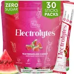 Zero Sugar Watermelon Candy Electrolytes Powder Packets (30 Pack) - All Natural Ingredients, Caffeine Free Energy for Refreshing Hydration - Vegan, Keto, Paleo Sugar Free Electrolytes Powder No Sugar