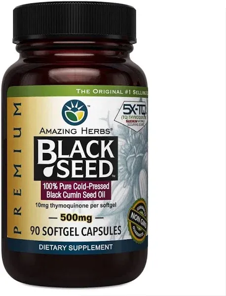 Amazing Herbs Cold-Pressed Black Seed Oil, 500 mg, Softgels - 90 count