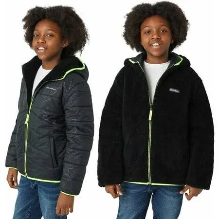 Eddie Bauer Youth Reversible Jacket Fleece Medium 10/12 Black Winter Coat NEW